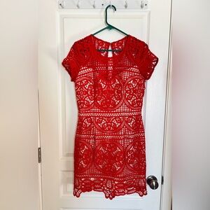 Boston Proper Red Lace Mini Sheath Dress Size 8